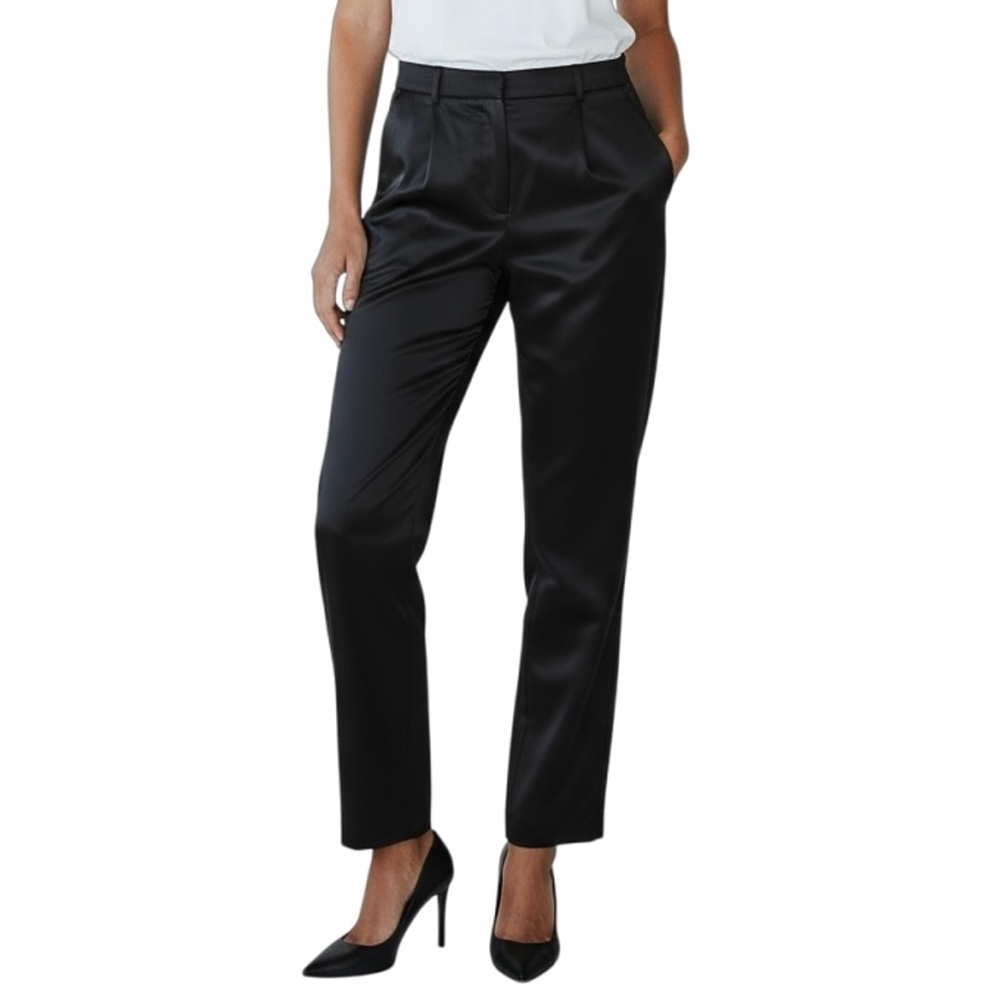 Y2K Steilmann Black Satin Straight Leg High Waist Dress Pants Evening Size 7